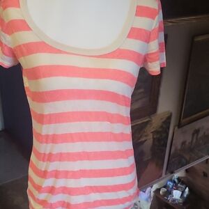 Chic Striped Coral and White Women's Tee
